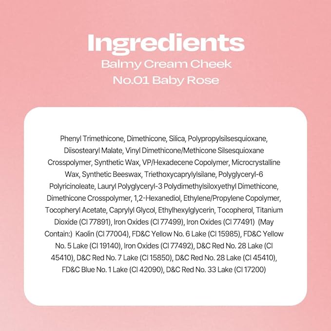 Balmy Cream Cheek | Lightweight, Natural Finish Cream Blush with Blurring Effect | 2.5g (No.1 Baby Rose)