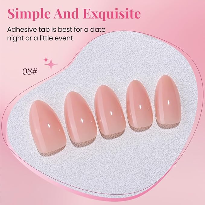 evpct Nude Nuetral Press on Nails Almond Short, Glossy Short Almond Fake Nails Kit for Women, Soft Gel Press On Nail with Nail Glue, 15 Sizes 30Pcs Reusable Stick on Acrylic Fake Nail Manicure Set, 08