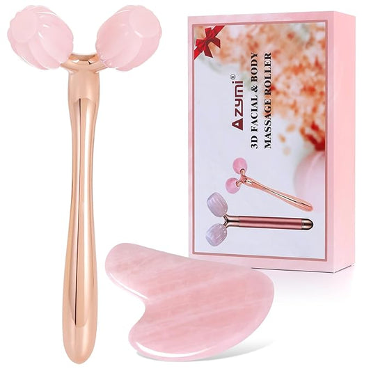 Gua Sha Facial Tools, Jade Roller for Face Skin Care Lymphatic Drainage, Pumpkin-Shaped Rose Quartz Head, Guasha Massager for Anti-Aging & Skin Tightening, Reduce Wrinkles & Puffiness