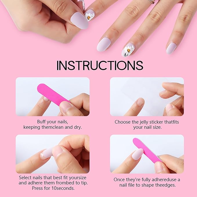 24Pcs Blue Flower Press on Nails Medium Ballet Shaped Blue Gradient Acrylic False Nail Artificial Floral Stick on Nail Press Ons with Blossom Design Glossy Reusable Glue on Nails for Women