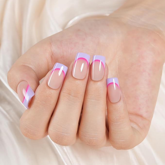 150Pcs French Tip Press On Nails, Short Square Press On Nails, Soft Gel Stick On Nails Reusable Fake Nails for Women 15 Sizes