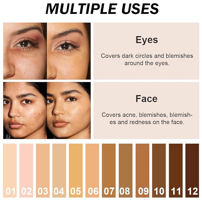 Kaely 2Pcs Cream Pot Concealer Full Coverage Set,Conceal Brighten Dark Circles,under Eye Color Correcting Concealer,Waterproof Foundation Palette with Brush,corrector de ojeras,Vegan Makeup,07+08