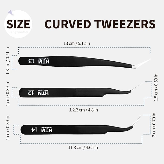 HengTianMei 8Pcs lash tweezers 3 Stainless Straight and 3 Curved Tip Eyelash Tweezers, With 2 Slant Pointed Precision Eyebrows Tweezers for eyelash extensions, Facial Hair, and Ingrown Hair Removal