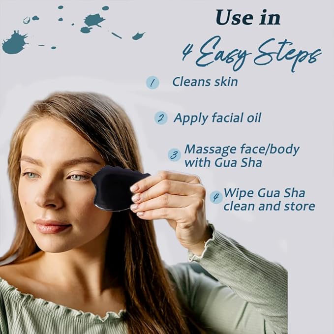 Gua Sha Facial Massage Tools, Gua Sha Scraping Tools for Face, Bian Stone Traditional Massage Tool Traditional Scraper Tool Black (Felt Bag)