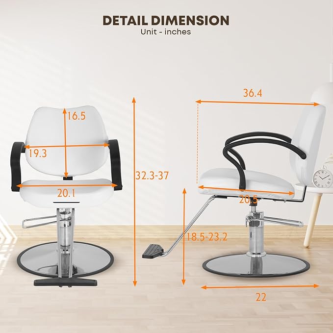 Barber Chair - Heavy Duty Hydraulic Pump Hair Cutting Chair with 360 Swivel, Ergonomic Design for Women & Men, White