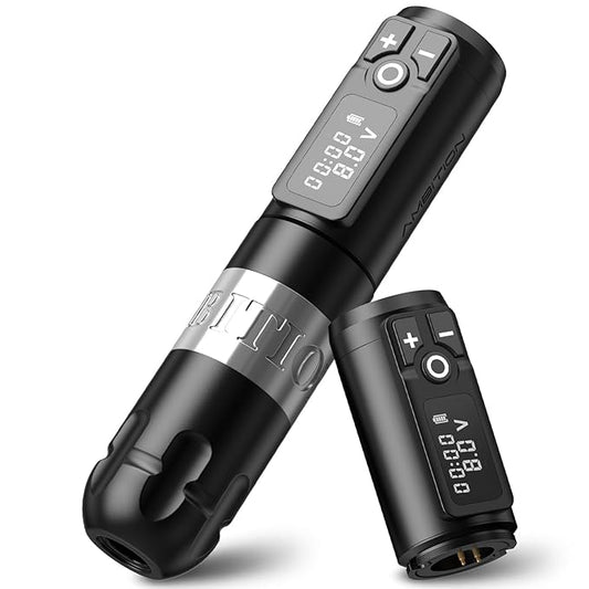 Ambition Soldier Rotary Battery Pen with Extra Battery Tattoo Cartridge Machine 2400mAh Wireless Power Japan Coreless Motor Digital LED Display Tattoo Equipment Supply for Professional Tattoo Artists