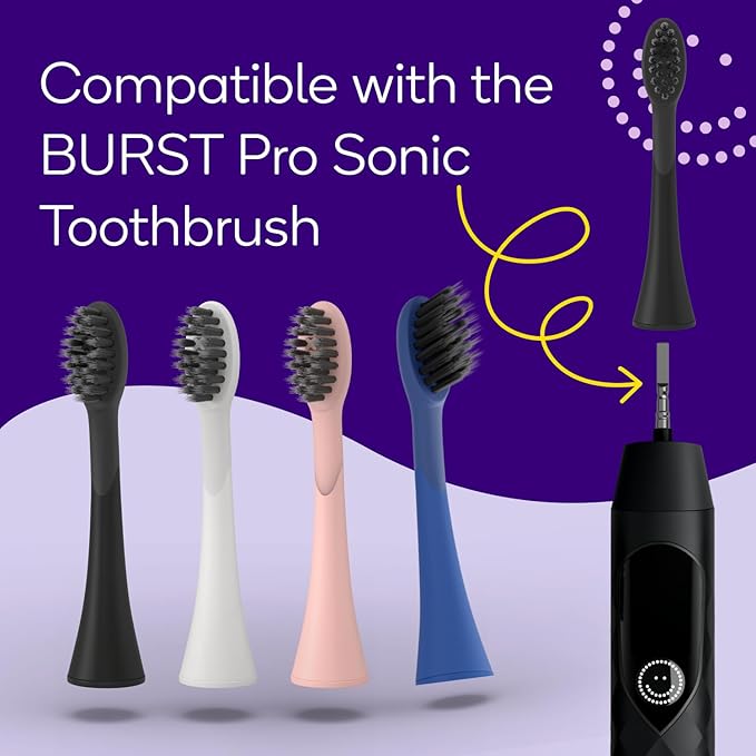 BURST Pro Sonic Electric Toothbrush Genuine Replacement Heads (Black/3 Pack) | Soft Bristles for Deep Clean, Stain & Plaque Removal