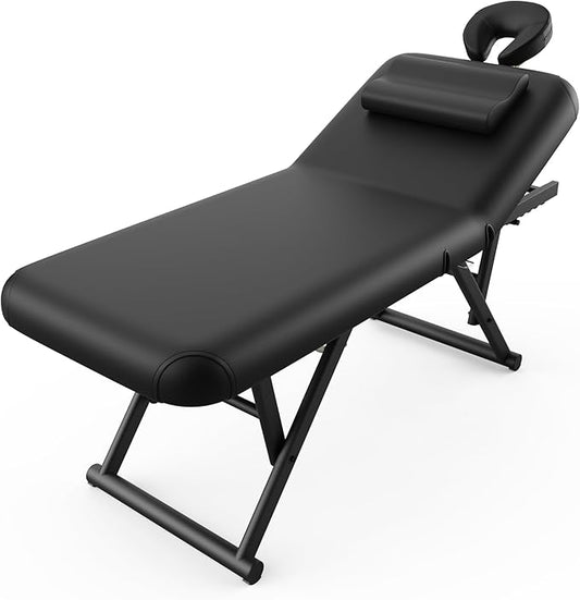 pouseayar Adjustable Massage Table with Face Pillow & Headrest, Sturdy and Solid, Silent and Easy to Adjust - Adjustable Backrest, Electric Leg Lifting, Black