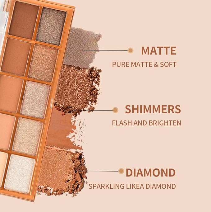 10 Colors Nude Brown Eyeshadow Palette – High Pigment Matte & Shimmer Eyeshadow Palette for Mature Women, Neutral Long-Lasting Waterproof Eye Makeup, Blendable & Cruelty-Free Silky Texture 01#