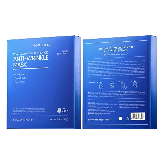 Full-Spectrum Hyaluronic Acid Face Mask – Deep Hydration & Anti-Wrinkle Lifting Sheet Mask, Plumping & Firming Treatment for Fine Lines, Elasticity Boosting Hydrating Facial Mask-5ea