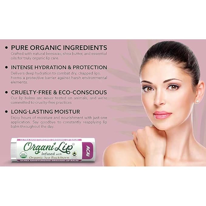 Organic Lip Balm, Acai Flavor, Ultra Organic,
