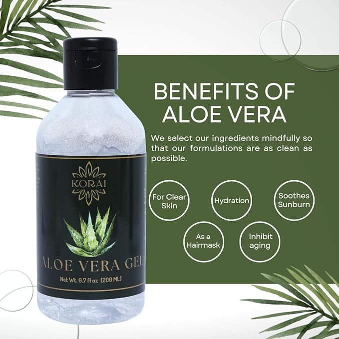 KORAI Aloe Vera Gel from freshly cut 99% Pure Aloe Vera Gel-Natural Ingredients-Vegan, Unscented - For Face, Skin and Hair