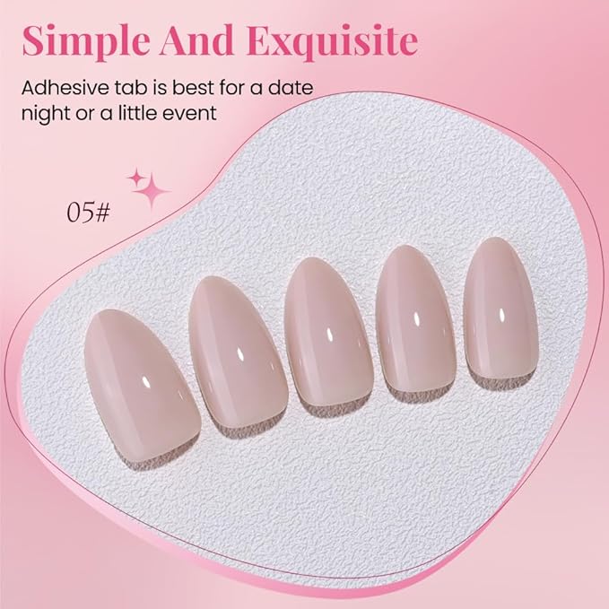 evpct Glossy Press on Nails Short Almond Short for Women, Plum Pink Fake Nail with Glue Salon Quality Reusable Stick on Nails In 15 Sizes 30Pcs Full Cover False Nail Soft Gel Set Kit for Gift, 05