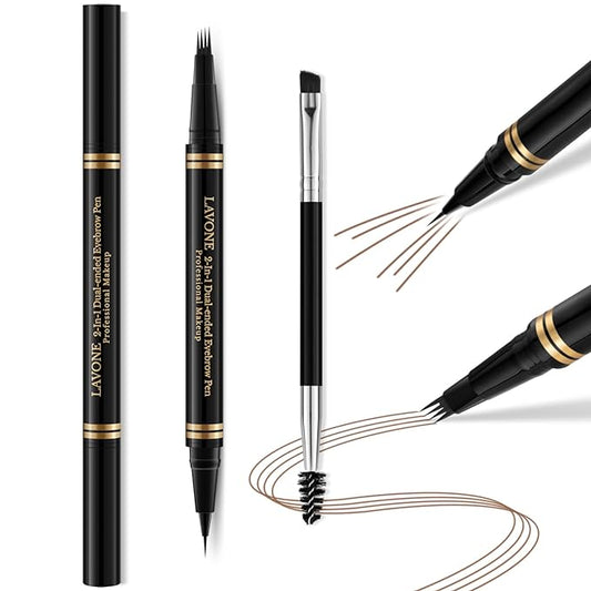 Eyebrow Pen,2-in-1 Waterproof Eyebrow Pencil with 4 Tip Microblading Brow Pen and Ultra-Precise Brow Pencil,with Dual-ended Eyebrow Brush,Eyebrow Makeup for Natural Looking - Soft Brown