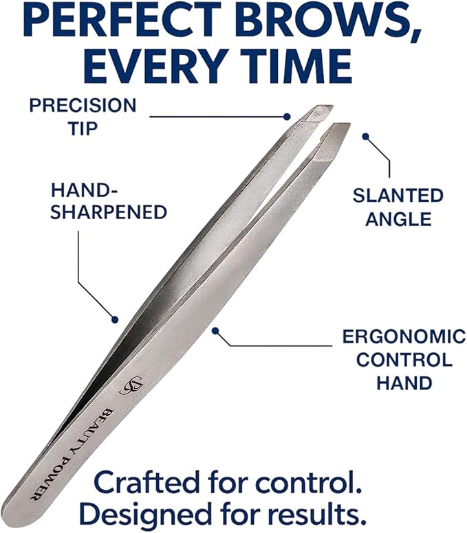 Slant Tip Precision Tweezers - Stainless Steel Eyebrow Tweezers for Women & Men - Precision Tweezers for Facial Hair, Ingrown Hair & Brow Shaping - Professional Beauty Tool (Matte Gray)