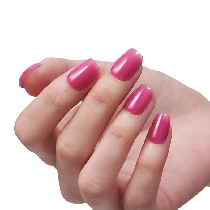 GLAMERMAID Hot Pink Press On Nails Extra Short Square, Handmade Jelly Soft Gel Nails Rose Fake Nails kit, Natural Nails Manicure Kits Stick Glue on Nail Reusable Acrylic False Nails for Women