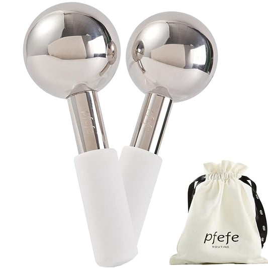 pfefe Ice Globes for Face & Eyes, Unbreakable Stainless Steel Cryo Sticks for Beauty Routines, Facials Cold Roller Cooling Globes for Puffiness, Wrinkles, Dark Circles, Headaches
