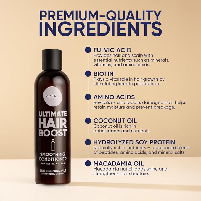 Moerie Ultimate Hair Growth Conditioner – For Longer, Thicker, Fuller Hair - Vegan Friendly Volumizing Hair Products – Paraben & Silicone Free – All Hair Types – Reverse Hair Loss – 8.45 fl oz (250ml)