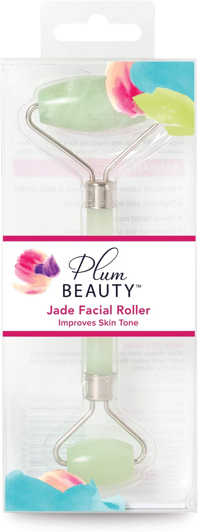 Plum Beauty Jade Roller for Face - Improves Skin Tone and Blood Circulation - Skin Care Face Roller Reduces Under-Eye Puffiness and Dark Circles (Pack of 2)