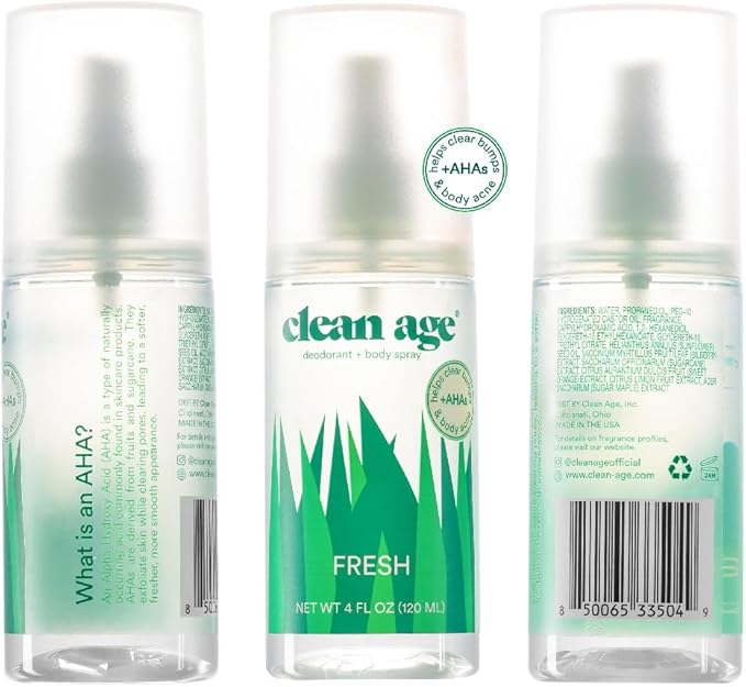 Aluminum Free Deodorant & Body Spray for Whole Body - Fresh 4oz - Clean Deodorant and Body Spray for Teen Boys and Girls - With AHA Fights Body Acne-Formula Specific Body Spray for Teens