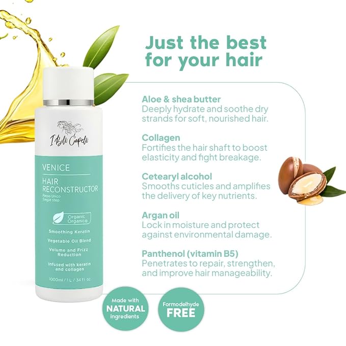 I Belli Capelli Venice Organic Keratin Hair Treatment Straightening - 1 Step Application Formaldehyde Free, Keratina Organica, Keratina Para Alisar El Pelo Sin Formol, 2 units (33.8 Fl Oz/1L)