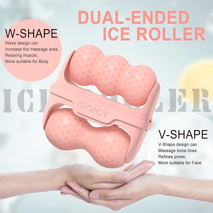 Ice Roller for Face and Eyes - Facial Skin Care Tools with 2 in 1 Face Roller and Travel Case, Self Care Gift for Men Women (Pink)
