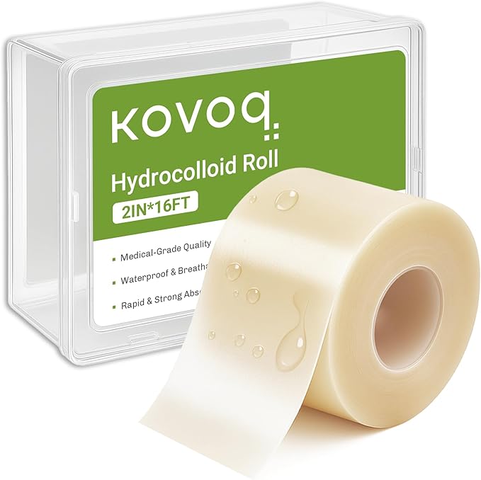 Hydrocolloid Roll Bandages for Wound Care, Kovoq Medical Grade Hydrocolloid Pimple Patches Tape Sterile and Waterproof, DIY Size & Shape for Acne, Pimple, Nose, Face (2in * 16ft)