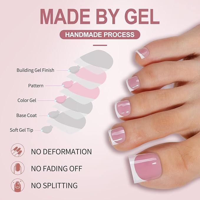 Misssix French Tip Press on Toe Nails, 300PCS French Square Toe Nail Tips, Soft Gel False Toenail, Acrylic Soak off Fake Toe Nails for Women Nail Art DIY 15 Sizes