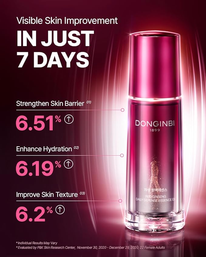 Donginbi Red Ginseng Daily Defense Essence - Firming & Skin Barrier Repair Serum for Dry Skin, Korean Red Ginseng Essence, Korean Skin Care Gifts for Women, 1.01 floz / 30ml