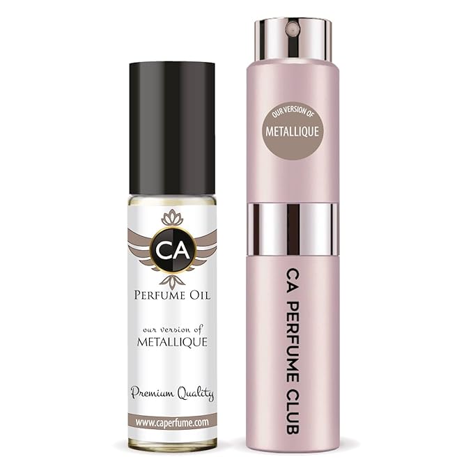 CA Perfume Duo Impression of Metallique For Women Perfume Layering Set Long Lasting Travel Size EDP + Body Oil Roll-On Bottle 0.27 Fl Oz+0.33 Fl Oz