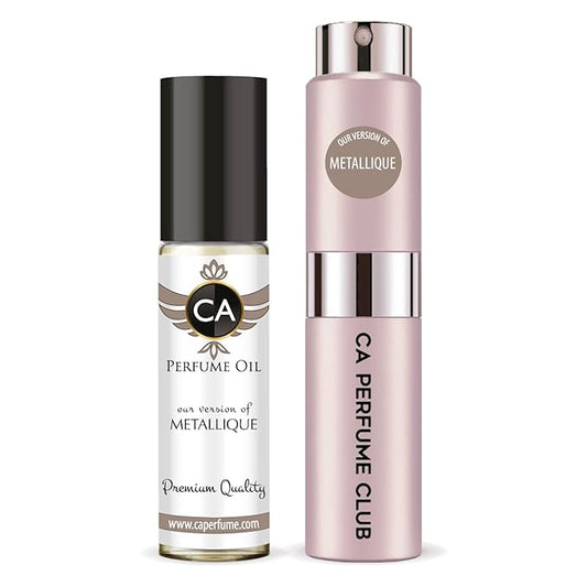 CA Perfume Duo Impression of Metallique For Women Perfume Layering Set Long Lasting Travel Size EDP + Body Oil Roll-On Bottle 0.27 Fl Oz+0.33 Fl Oz