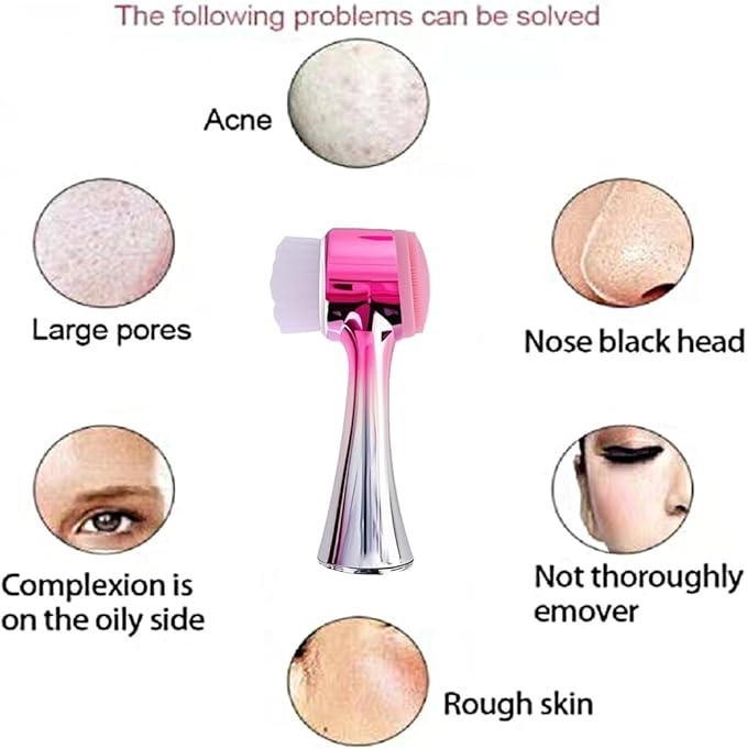 Facial Cleansing Brush 2 in 1Double-Sided Facial Cleaning Brush with Soft Bristles for Deep Pore Exfoliation, Wash Makeup, Massaging (Silver)