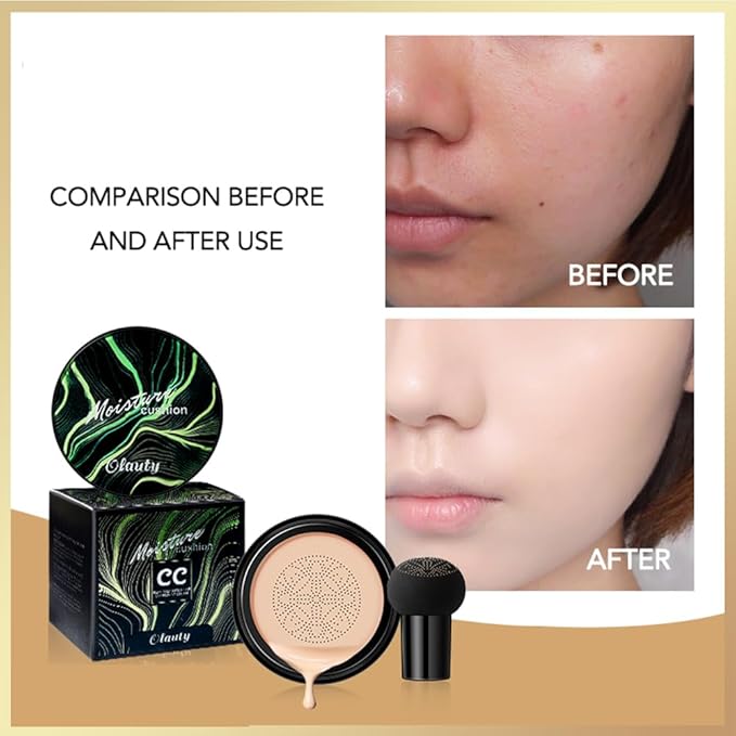 Mushroom Head Air Cushion Foundation, Moisturizing BB Cream Nude Long Lasting Matte Concealer, Air Heads CC Cream Face Makeup (Natural)