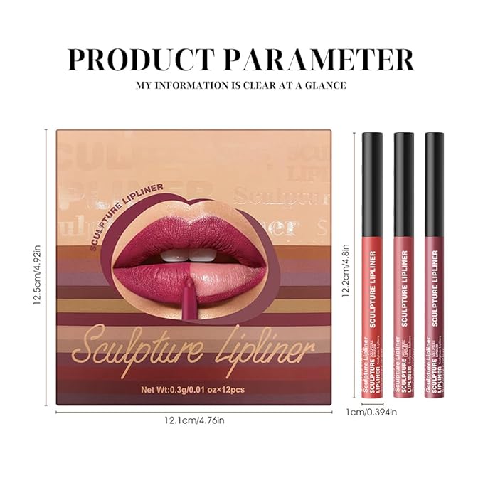 Matte Lip Liner Pencil Set 3 Pack, Long-Lasting Waterproof Lip Liners, Smudge-Proof and High Pigment Lip Liner Kit, Smooth Application for Defining & Shaping Lips, Non-Fading Matte Finish-3#
