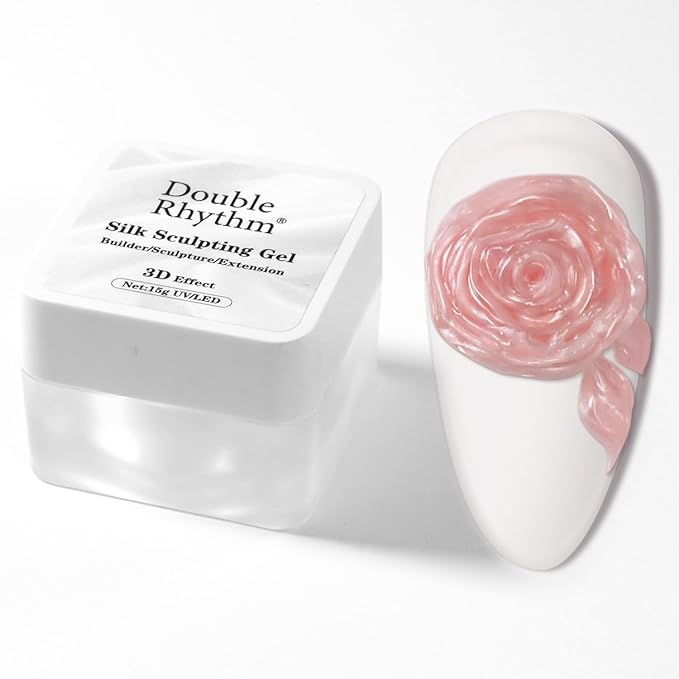 Double Rhythm 3D Nail Gel Pearl Solid Sculpting Gel for Nail Art Non-Sticky Hard Gel for Building Carving Molding Nail Extension Soak Off UV/LED Nail Art Salon Home DIY 0.5 Oz (Pink-Silk 04)