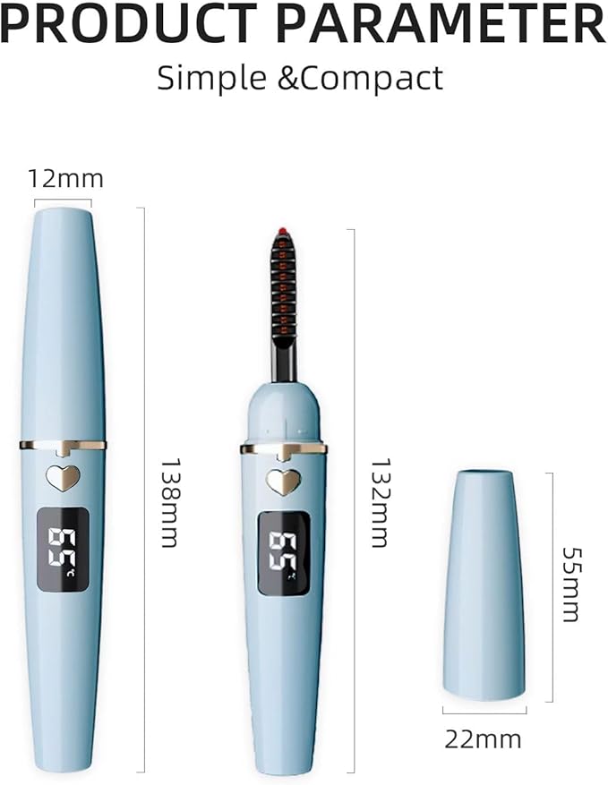 ZAPAL Heated Eyelash Curler, Rechargeable Heated lash Curler, Intelligent Power Off Electric Eyelash Curler Heated Quickly 24 Hs Lasting Natural Makeup for Woman (Air Blue/Gold, X8-132mm)