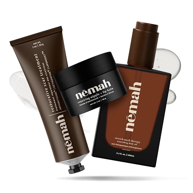 New Mama Postpartum Kit - Nourishing Belly Oil, Restorative Scar Treatment and Renewing Nipple + Lip Balm, Stretch Mark Oil, Natural Scar Cream, Nourishing and Soothing Nipple Cream Balm