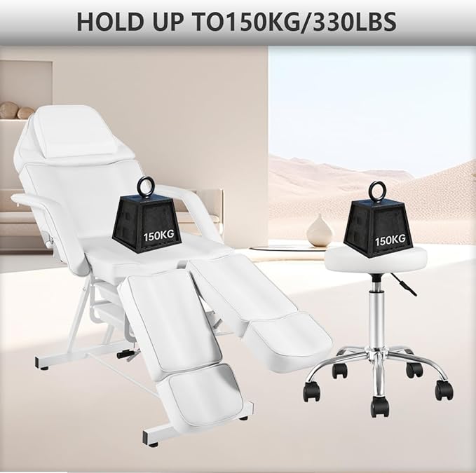 Facial Chair, Foldable Tattoo Chair with Split Legs Hydraulic Stool Massage Table Spa Bed for Beauty Capacity 330lbs White