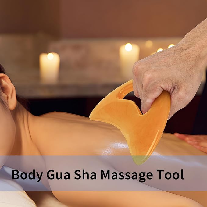 Body Gua Sha Tool Cellulite Guasha Tool for Body Large Body Massage Tools (Natural Resin) Lymphatic Drainage Tool Guasha Tool for Face，Back, Legs, Women's Body Shaping Tools (Orange)