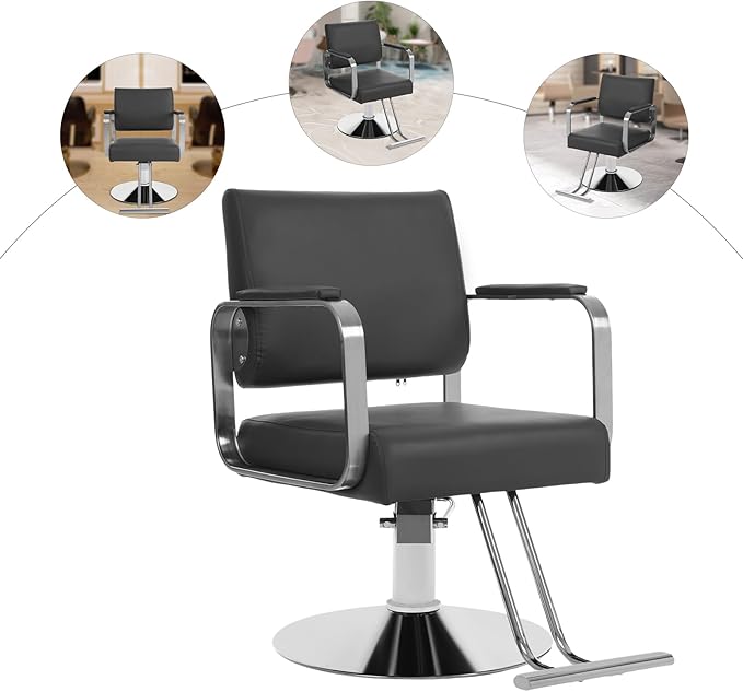 Stylist Salon Chair 360° Rotatable Barber Chair Hydraulic Pump Styling Vanity Chair Spa Beauty Equipment for Hair Stylists, Tattoo Artists, Max Load 440 LBS (Black and Silver)
