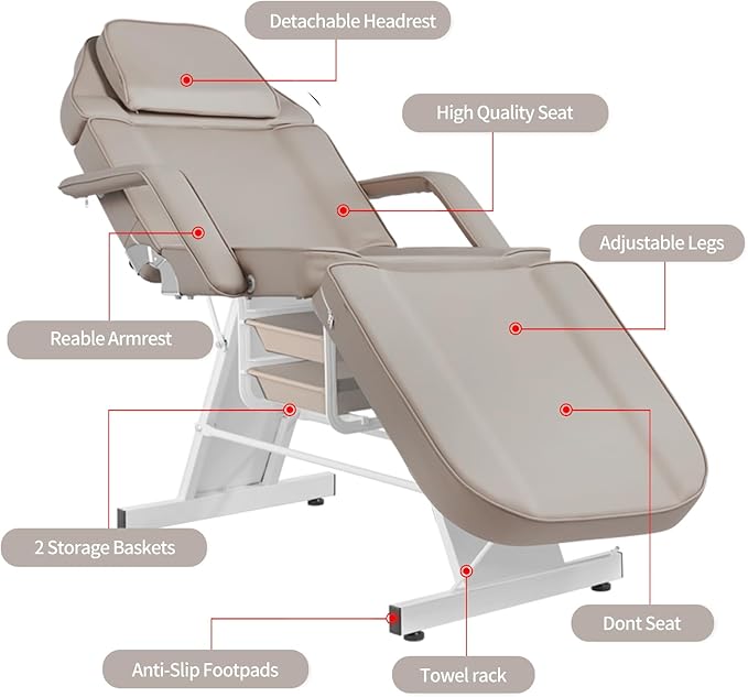 Tattoo Chair for Client Facial Chair Adjustable Multipurpose with Hydraulic Stool for Esthetician Beauty Spa Tattoo Eyelash Equipment Gray