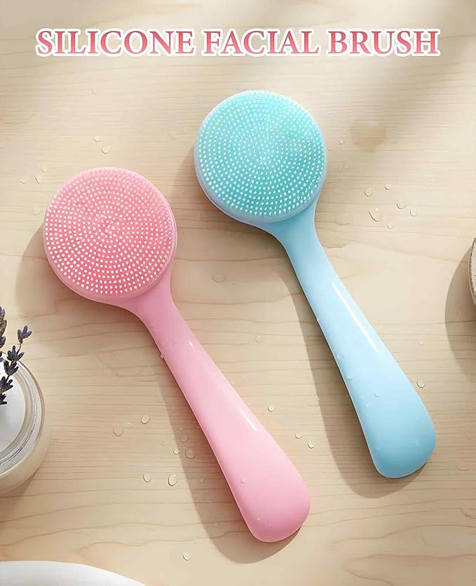 6 Pack Silicone Face Brush, Soft Facial Friendly Skin Cleansing Scrub Scrubber with Wand for Blackheads Exfoliating