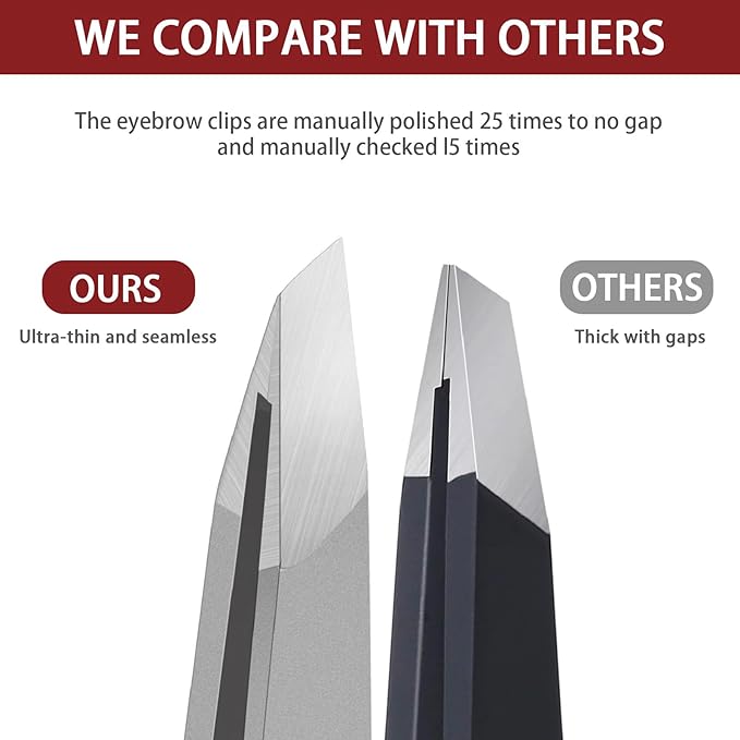 Eyebrow Tweezers for Women Facial Hair, Precision Stainless Steel Slant Tweezers, Sharp Eyebrow Plucker for Remove Hair and Blackhead, With Travel Case