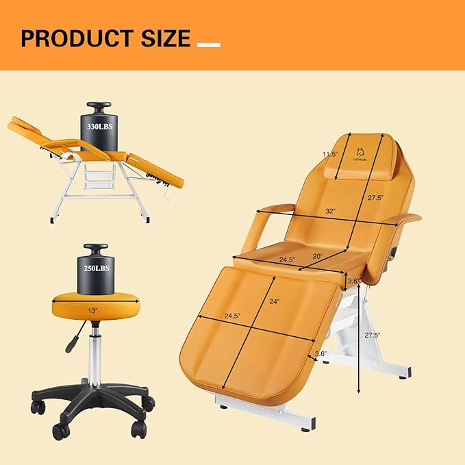 Facial Chair Massage Table 73in 3-Section Multipurpose Massage Bed Professional Tattoo Chair Salon Spa Equipment for Facial Spa Beauty Spa Salon Equipment-Orange