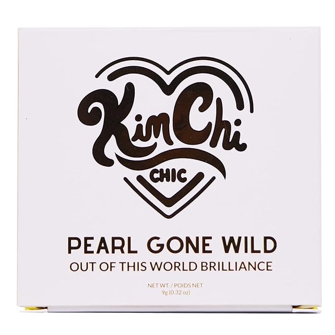 KimChi Chic Pearl Gone Wild Highlighter - Pressed Shimmer Powder for Face & Body, Iridescent Glow, with Mirror, Cruelty Free, Dream Pink Iridescent 0.32oz