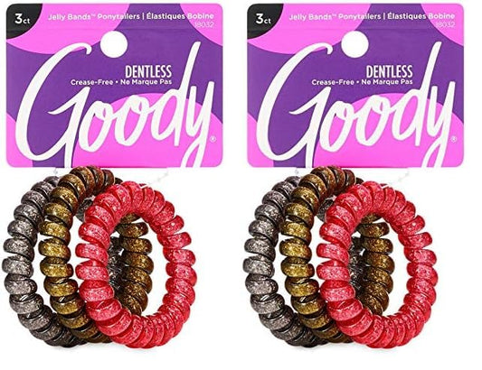 Goody Trend Ponytailers Elastic Hair Coils - 3 Count, Glitter - Assorted - For Medium to Thick Hair - Hair Accessories for Women and Girls - Perfect for Long Lasting Braids, Ponytails and More