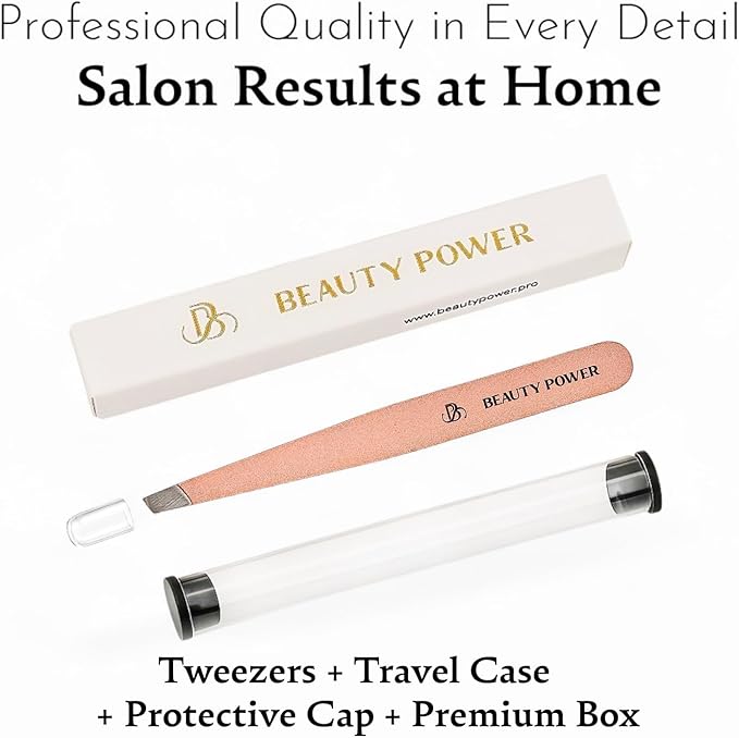 Slant Tip Precision Tweezers - Stainless Steel Eyebrow Tweezers for Women & Men - Precision Tweezers for Facial Hair, Ingrown Hair & Brow Shaping - Professional Beauty Tool (Rose Gold)