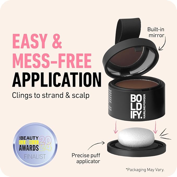 BOLDIFY Hairline Powder - Root Touch Up Hair Color for Gray Coverage - Bald Spot Concealing Hair Powder for Women & Men - 24-Hour Stain-Proof - Medium Brown