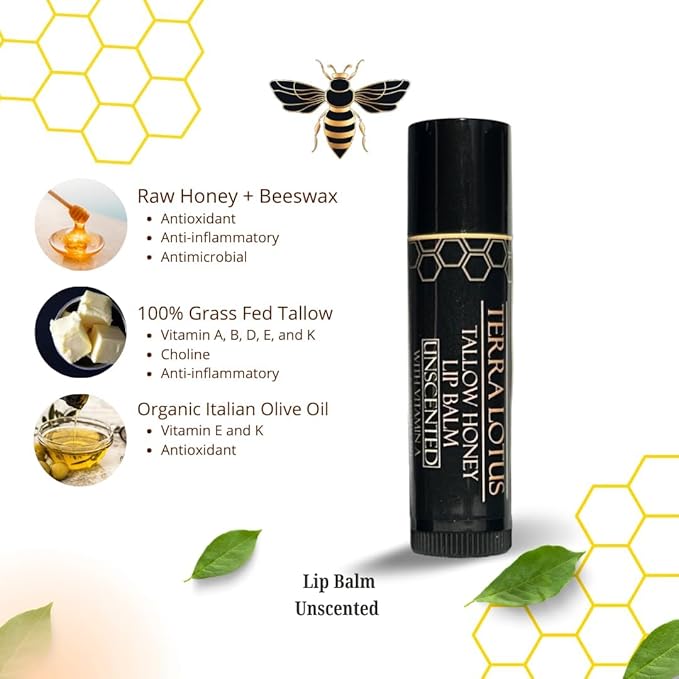 Tallow Lip Balm (5 Pack) - Hydrating With Organic Italian Olive Oil, Pure Grass Fed Tallow, and Beeswax - Long Lasting Lip Therapy (Unscented)