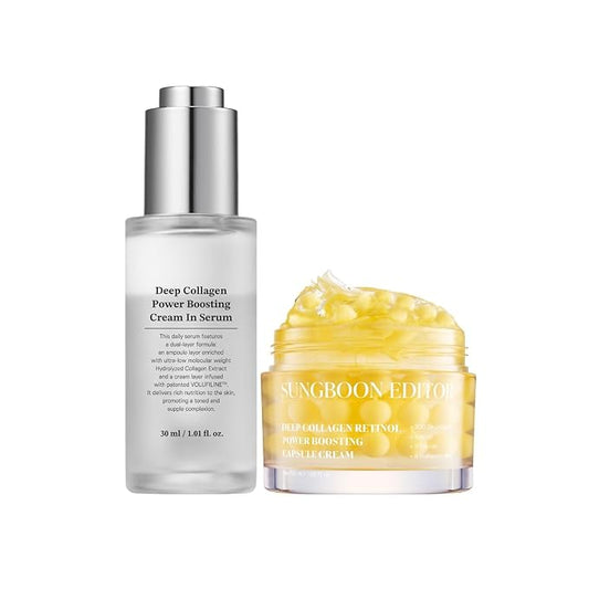 SUNGBOON EDITOR Fine Line Care Duo : Cream in Serum & Collagen Capsule Cream, Deep Wrinkle Care, Glass Skin, Elasticity for Aged Skin, Face Moisturizer, Gifts for Mom, Korean Skin Care